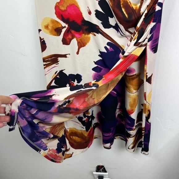 Lauren Ralph Lauren Multicolor Floral Print V Neck Ruched Wiggle Dress Size 12 - Picture 7 of 8